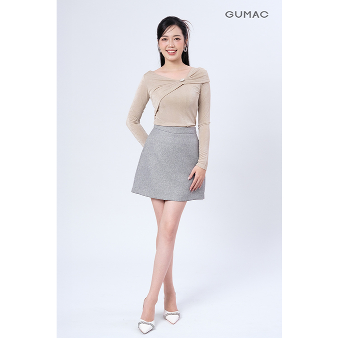 Áo Thun Nữ Tay Dài GUMAC Form Slim Cổ Kiểu Trễ Vai Chất Thun Ướt Co Giãn Thoải Mái ATE09012