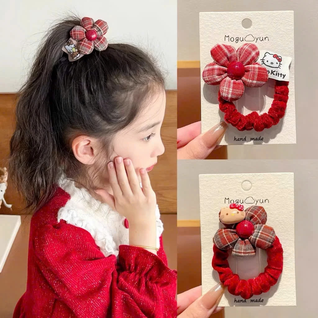 Dây Buộc Tóc Nhún Đính Hoa Vải Mặt Kitty /Gấu/Thỏ Xinh Xắn Dễ Thương Phụ Kiện Tóc Empoli