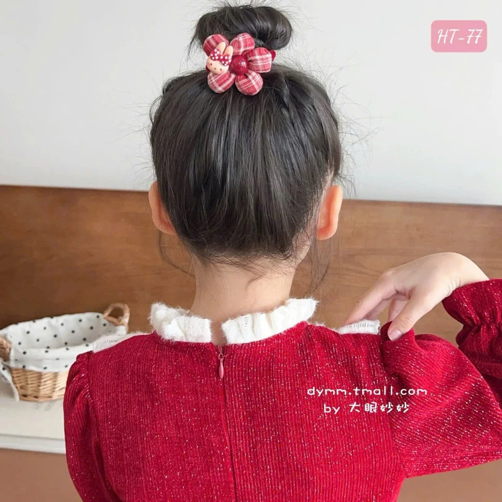 Dây Buộc Tóc Nhún Đính Hoa Vải Mặt Kitty /Gấu/Thỏ Xinh Xắn Dễ Thương Phụ Kiện Tóc Empoli