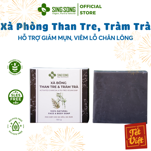 Xà Bông Than Tre - Tràm Trà SingSong. Hỗ trợ giảm mụn, giảm mùi hôi của Tuổi Dậy Thì - 160gr