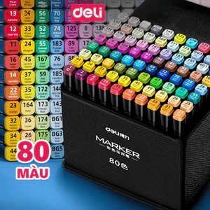 Bút Marker 2 Đầu Deli Bộ 30/40/60/80 màu, kèm túi vải, vẽ tranh & calligraphy chuyên nghiệp