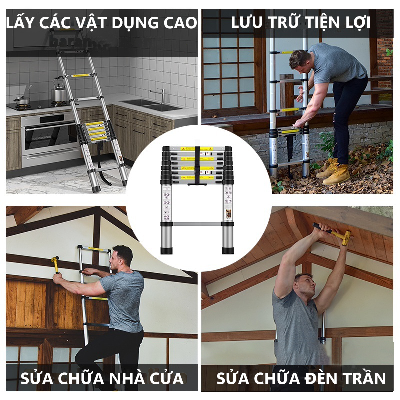 Thang Nhôm Rút Inox 1.9M - 6.0M Dễ dàng mang theo Thiết bị khóa tự động