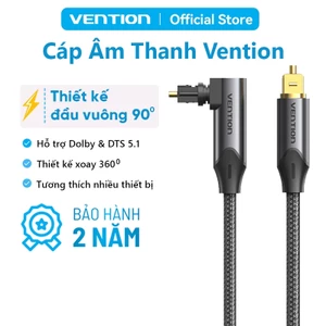 Cáp Quang Âm Thanh Vention Cáp Audio Mạ Vàng Tín Hiệu Ổn Định Thiết Kế 90° Tiện Lợi | Nhiều Độ Dài 0.5 - 10m