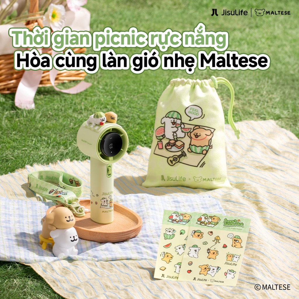 [JisuLife x Maltese] Quạt cầm tay Pro1 cao cấp pin 5000mAh sạc lại gió siêu mạnh 100 mức màn hình LED dùng đi học đi làm