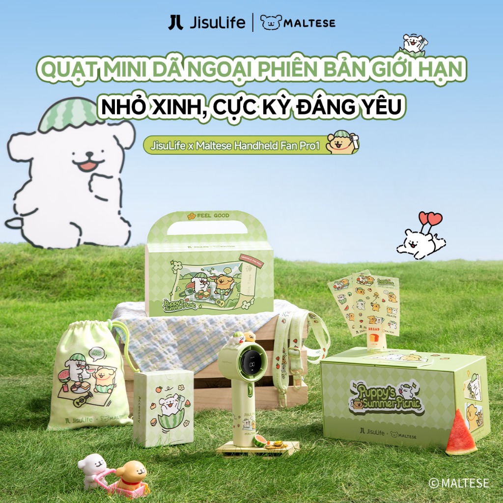 [JisuLife x Maltese] Quạt cầm tay Pro1 cao cấp pin 5000mAh sạc lại gió siêu mạnh 100 mức màn hình LED dùng đi học đi làm