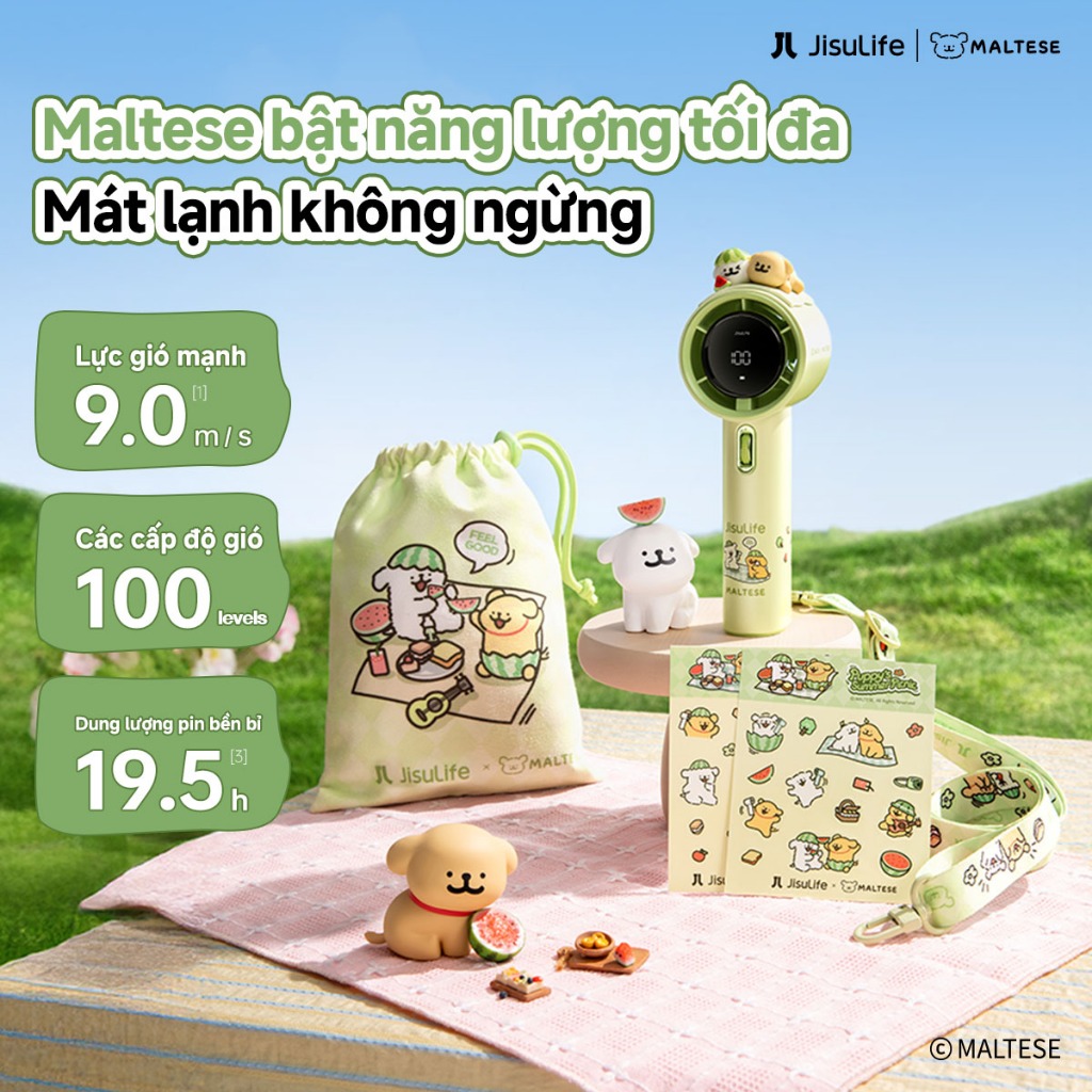 [JisuLife x Maltese] Quạt cầm tay Pro1 cao cấp pin 5000mAh sạc lại gió siêu mạnh 100 mức màn hình LED dùng đi học đi làm