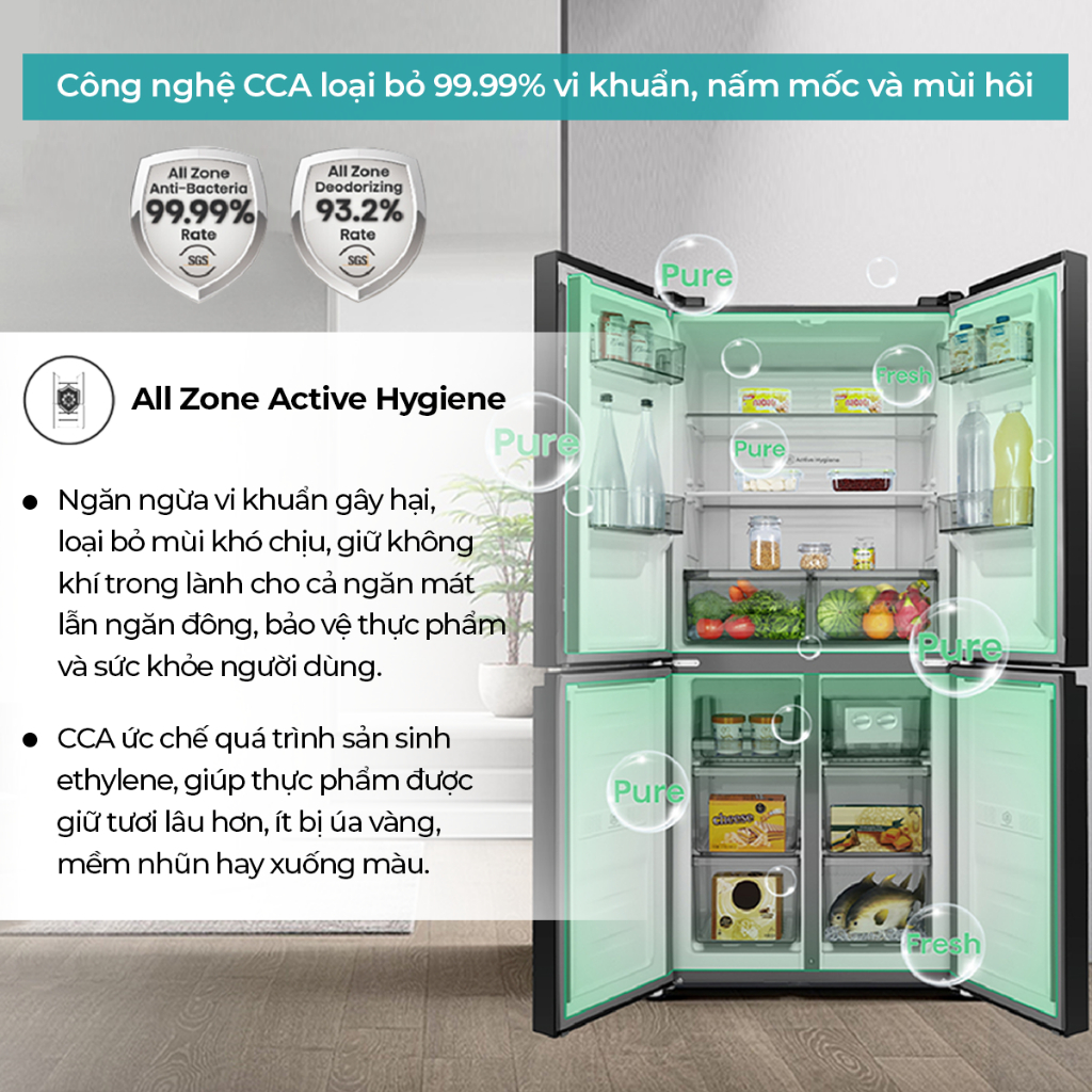 Tủ lạnh Hisense 4 Cửa Inverter 427L RQ559N4EBND - Tiết kiệm | Lấy nước ngoài | Khử mùi - BH 3 Năm - Miễn Phí Giao Hàng
