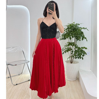 Chân váy lụa bí dài 2 lớp xòe rộng Lolalalo