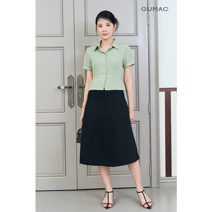 Áo Sơ Mi Nữ GUMAC Dáng Lửng Ôm Eo Tay Ngắn Lật Lai Chất Chéo Ý Thoáng Mát LAF0518