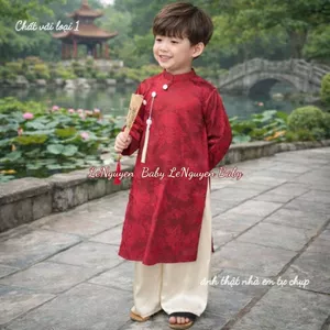 LeNguyenBaby Áo Dài Gấm rồng Phúc Lộc Chất Lụa Mềm Mại Size 7-45kg Thoải Mái Cho Tết Nguyên Đán