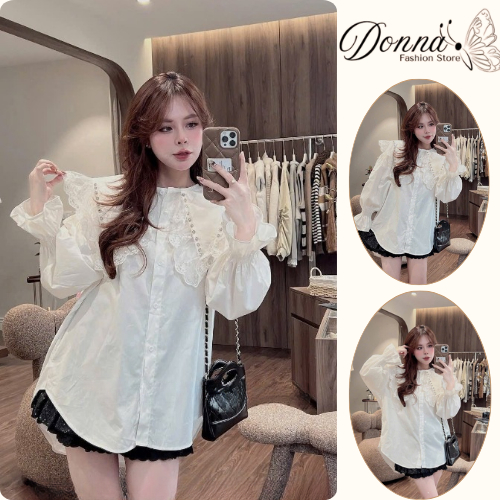 Áo Blouse Trắng Tay Bồng Phối Ren Vintage mix Chân Váy Đen Xếp Tầng Ngắn Nữ Style Hàn Quốc Dễ Thương HCOM26968