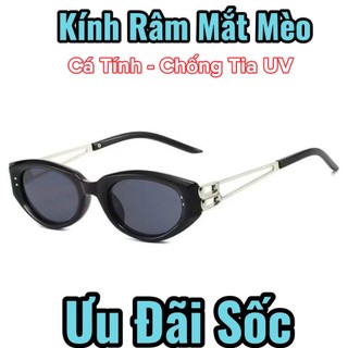 Kính Râm Nữ Hàn Quốc Kiểu Mắt Mèo Cổ Điển, Gọng Mỏng Kim Loại Chống Tia UV400, Thời Trang Nam Nữ