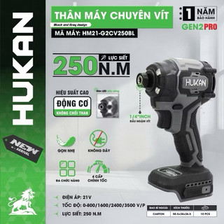 Chuyên Vít Hukan 250N.m - Thân Máy chuyên vít pin Hukan, Lực siết 250Nm, 4 tốc độ, 4 tính năng - Chân pin