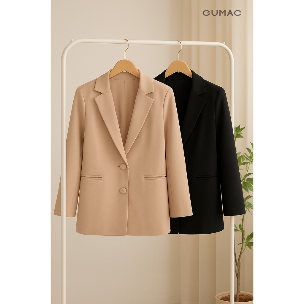 Áo Blazer Nữ GUMAC Form Rộng Có Đệm Vai Mỏng Có Túi Dễ Phối Đồ LOWF1015