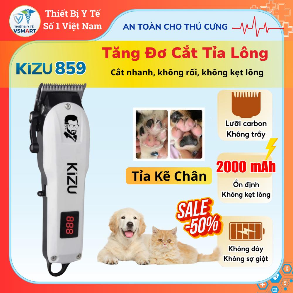 Tăng Đơ Cắt Tỉa Lông Cho Chó Mèo Kizu 859, Máy Cạo Lông Thú Cưng Êm Ái Không Ồn Không Giật Mình