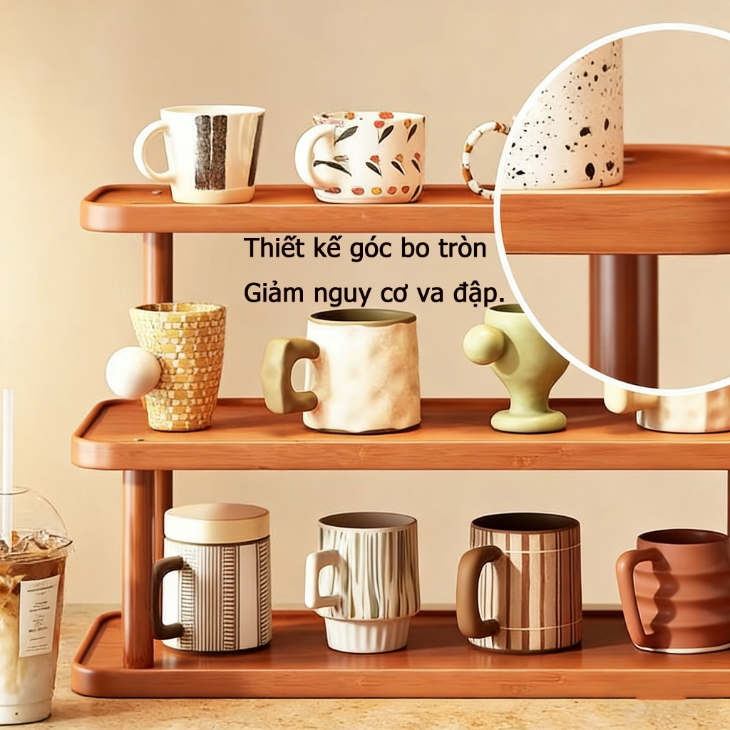 Kệ để bàn, kệ sách nhỏ, giá đựng cốc nước, mặt bàn ăn nhiều tầng bằng gỗ nguyên khối, giá đựng và trưng bày bộ ấm trà.