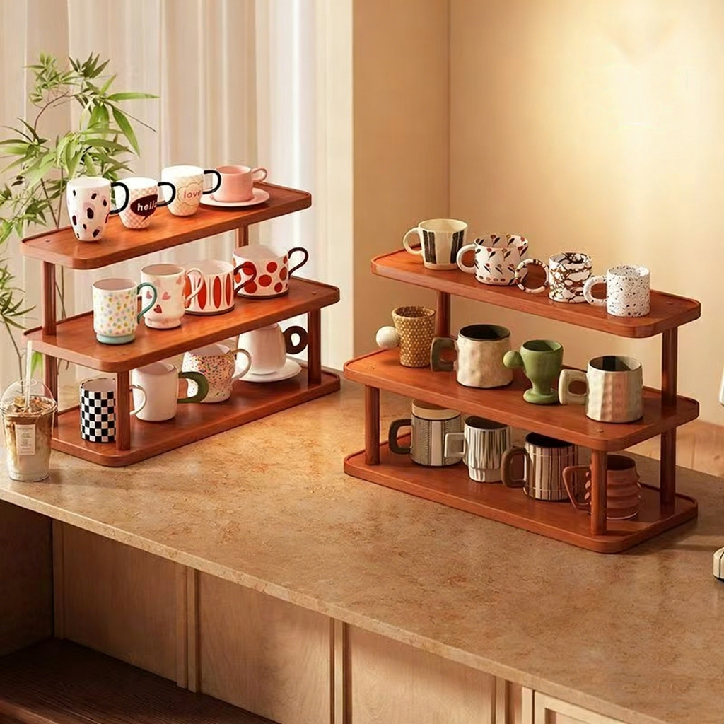 Kệ để bàn, kệ sách nhỏ, giá đựng cốc nước, mặt bàn ăn nhiều tầng bằng gỗ nguyên khối, giá đựng và trưng bày bộ ấm trà.