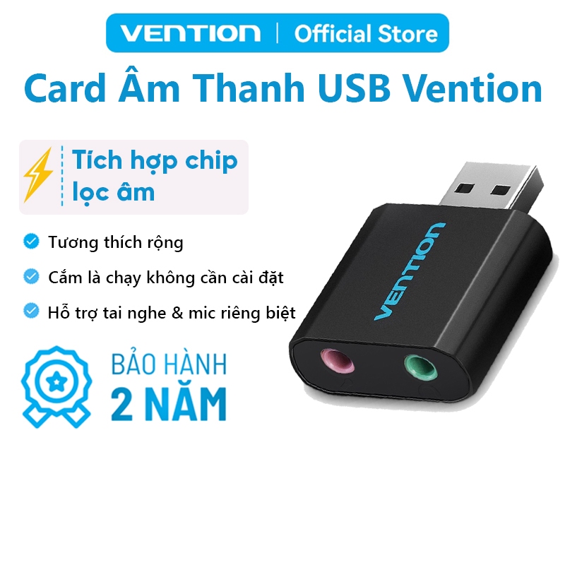 USB Sound Card Vention 3.5Mm Tản Nhiệt Tốt Cho Pc Laptop PS4 Hỗ Trợ Đa Dạng Hệ Điều Hành