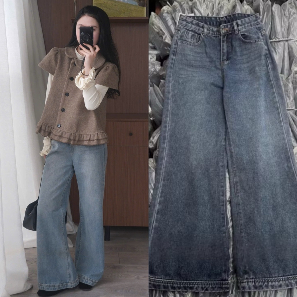 Quần jeans ống loe rộng 6963 NỮ the.sweaterweather TSW (ảnh thật)