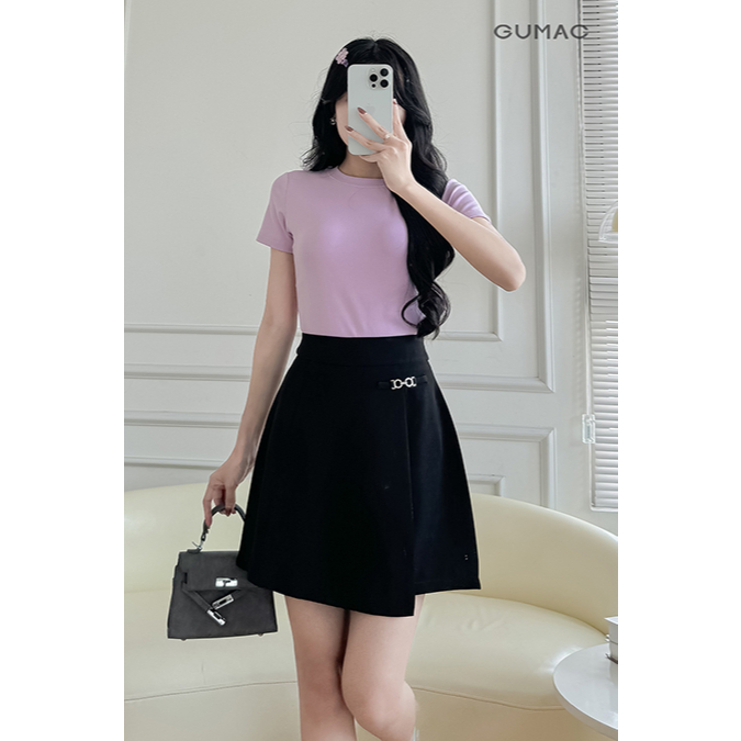 Áo Thun Nữ Trơn Cổ Tròn GUMAC Form Ôm Slim Chất Cotton Mịn Co Giãn Thoáng Mát LATF0912