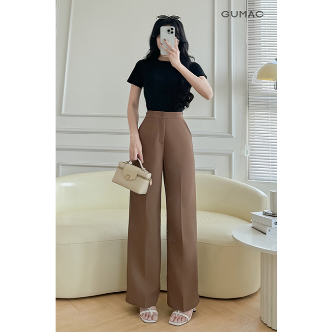 Áo Thun Nữ Trơn Cổ Tròn GUMAC Form Ôm Slim Chất Cotton Mịn Co Giãn Thoáng Mát LATF0912