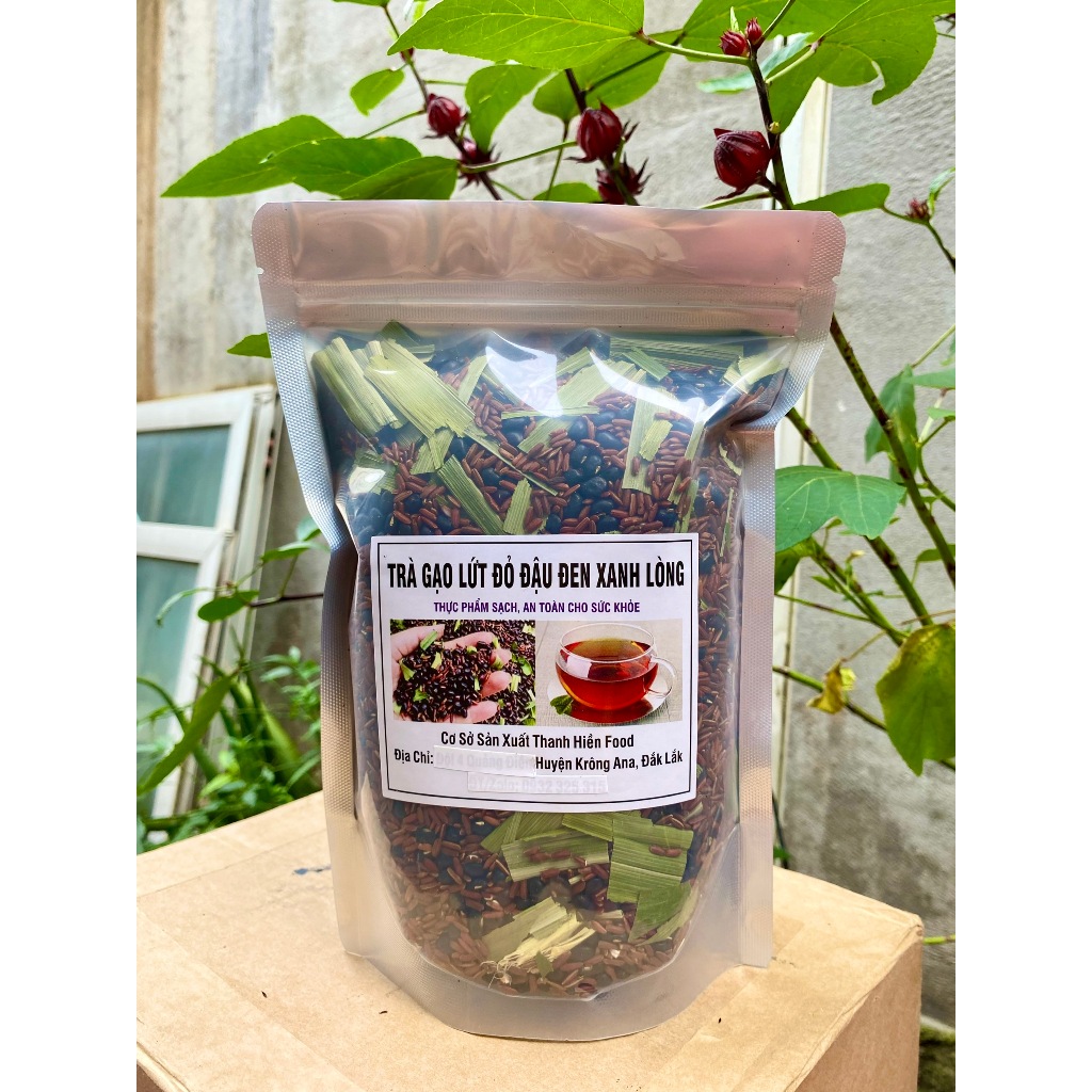 Trà đậu đen xanh lòng và gạo lứt đỏ bịch 1 kg, trà gạo lứt thơm, uống ngon