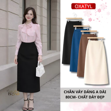 Chân Váy A dáng dài 80cm váy ép mùng cao cấp Oxatyl V156 chân váy công sở mặc đi làm sang trọng