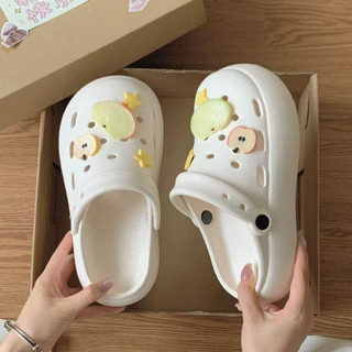 Dép sục nữ đế cao 4cm đế bằng kèm charm Táo lát/Táo xanh đỏ kiểu sandal quai hậu dễ thương CS-239