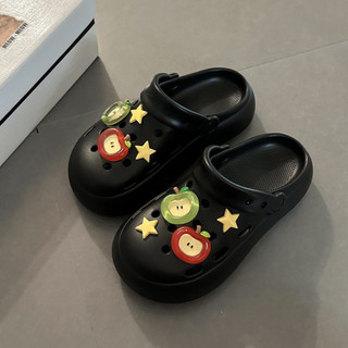 Dép sục nữ đế cao 4cm đế bằng kèm charm Táo lát/Táo xanh đỏ kiểu sandal quai hậu dễ thương CS-239