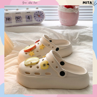 Dép sục nữ đế cao 4cm đế bằng kèm charm Táo lát/Táo xanh đỏ kiểu sandal quai hậu dễ thương CS-239