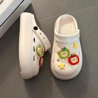 Dép sục nữ đế cao 4cm đế bằng kèm charm Táo lát/Táo xanh đỏ kiểu sandal quai hậu dễ thương CS-239