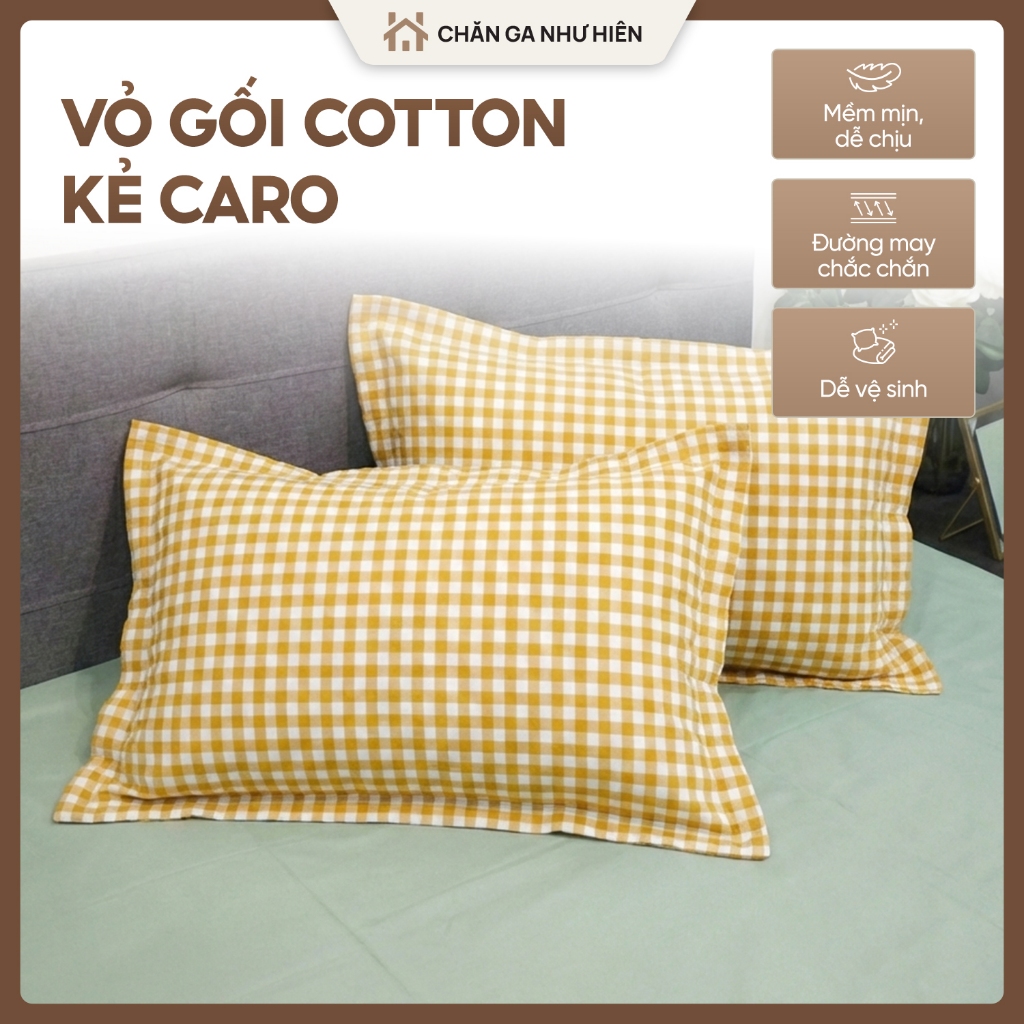 Vỏ Gối Caro Nhiều Màu Phong Cách Hàn Quốc, Vỏ Gối Cotton Thoáng Mát