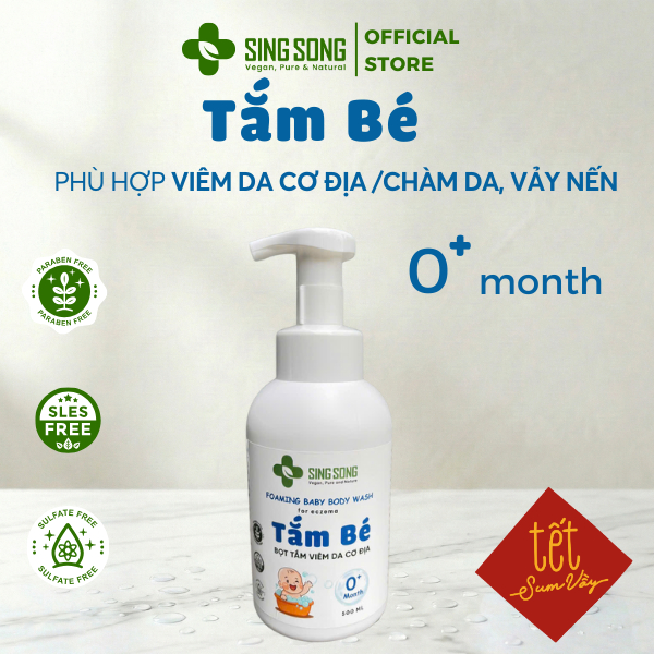Sữa tắm tạo Bọt cho bé (Singsong Vegan), Viêm da cơ địa, Chàm Da, Vảy Nến, Eczema, Da Nhạy Cảm-500ml