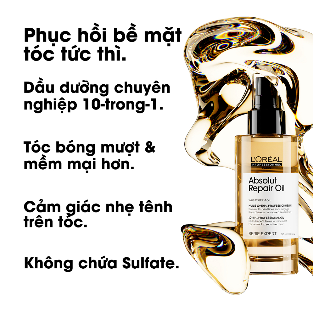 Tinh dầu dưỡng tóc 10 trong 1 phục hồi hư tổn toàn diện chuyên nghiệp Absolut Repair Oil 90ml - Dành cho tóc khô xơ, hư