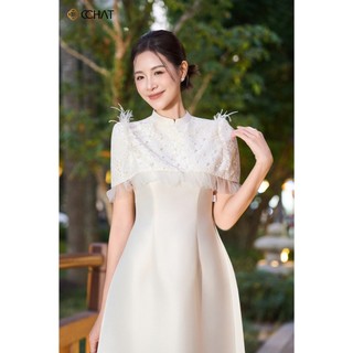 Áo Dài Nữ 𝐂𝐂𝐇𝐀𝐓 Sắc Tường Vân Cổ Tàu Dáng Ôm Chất Liệu Tafta Cao Cấp 24NDB8004OT