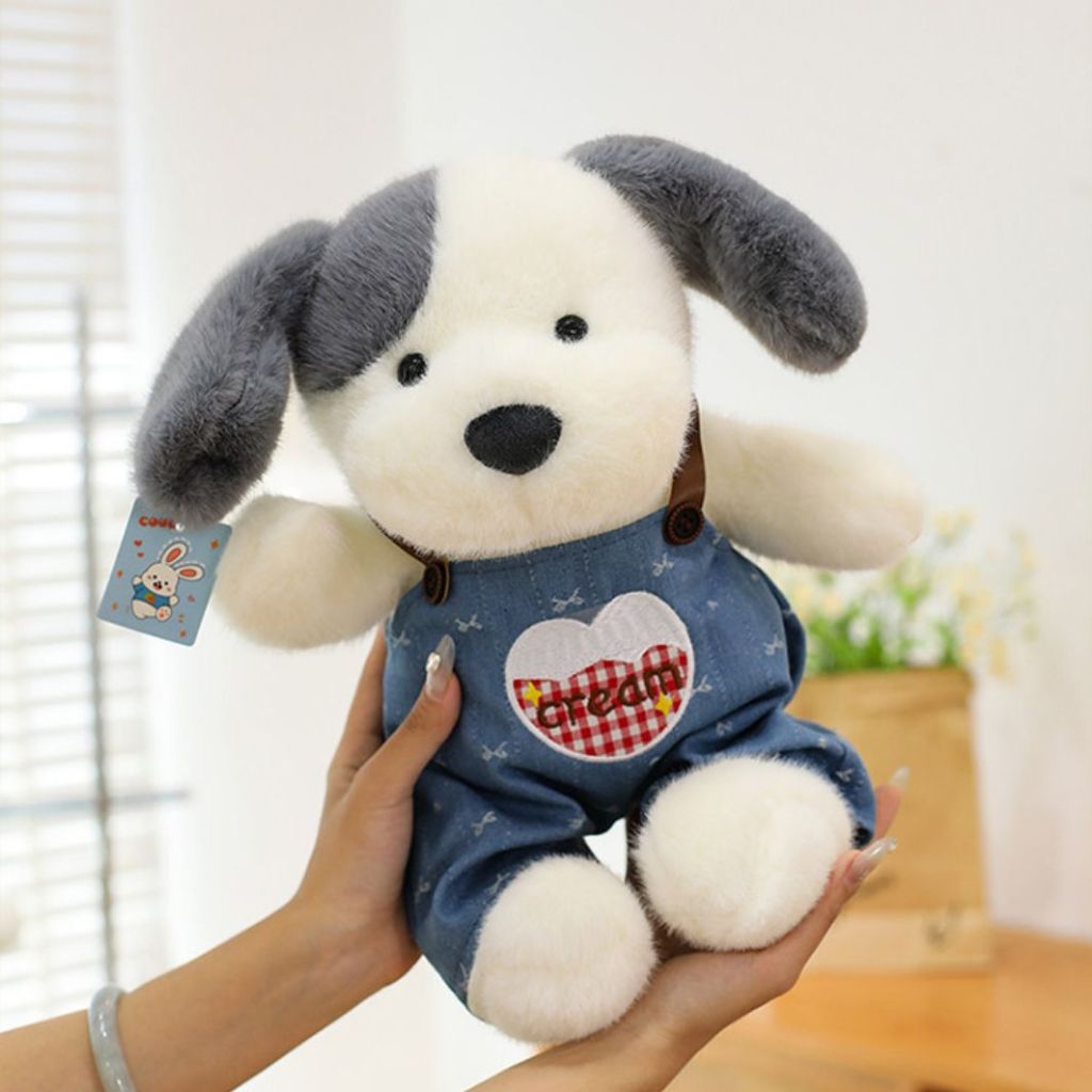 Gấu Bông Chó Tai Đốm Mặc Yếm Jeans Dễ Thương, Cún Nhồi Bông Tai Dài Cao Cấp Làm Quà Tặng Sinh Nhật Cho Bé,Bạn Gái/Trai