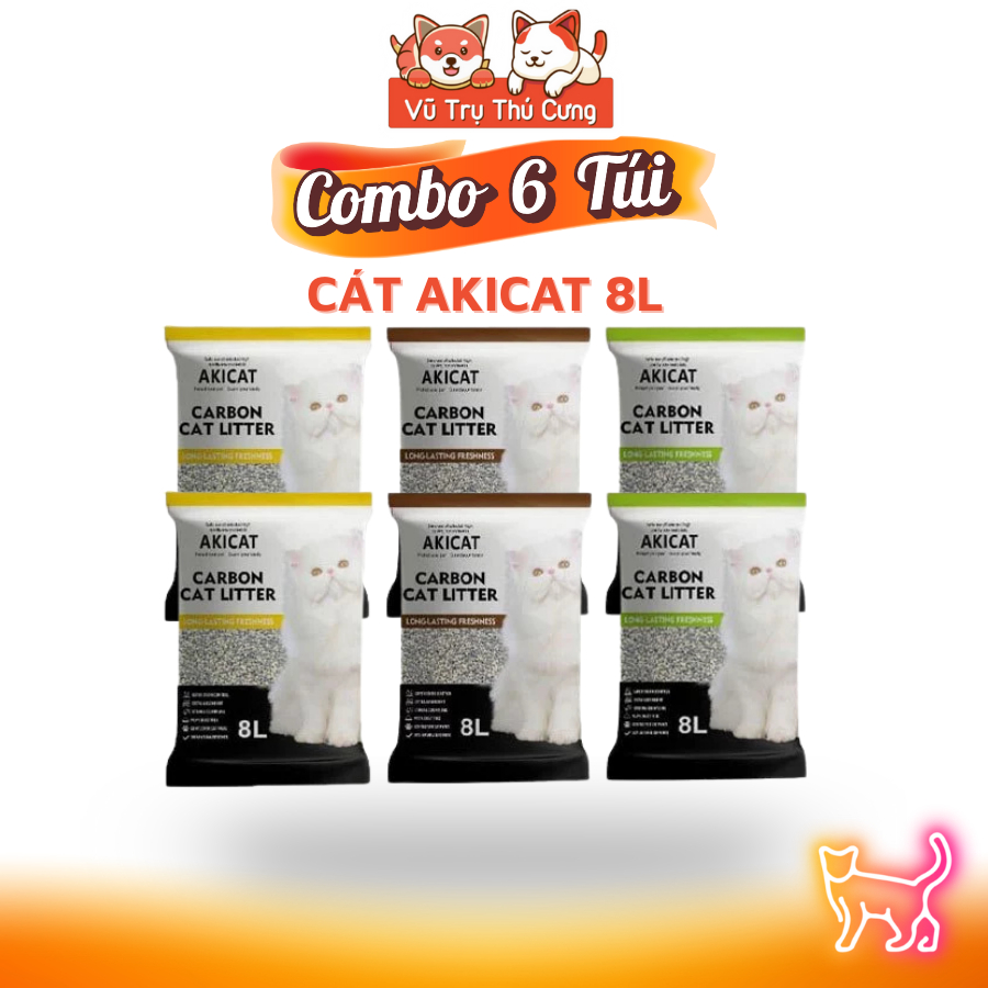 Combo 6 túi Cát Akicat cho Mèo 8L, khử mùi hôi và vón cục hiệu quả