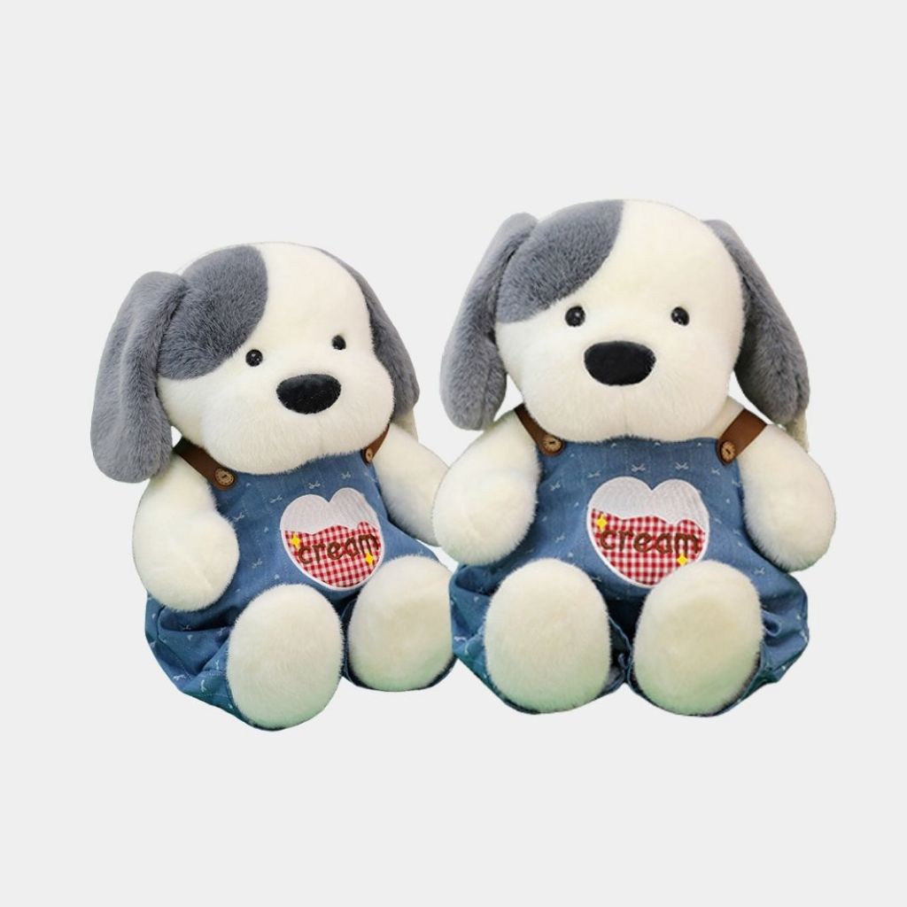 Gấu Bông Tai Đốm Mặc Yếm Jeans Đáng Yêu, Thú Nhồi Bông Chó Tai Dài Cao Cấp Làm Quà Tặng Cho Bé,Bạn Gái/Trai
