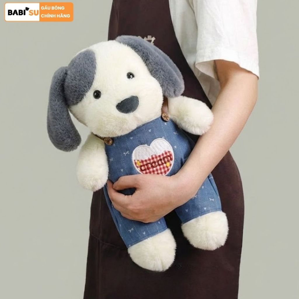 Gấu Bông Chó Tai Đốm Mặc Yếm Jeans Dễ Thương, Cún Nhồi Bông Tai Dài Cao Cấp Làm Quà Tặng Sinh Nhật Cho Bé,Bạn Gái/Trai
