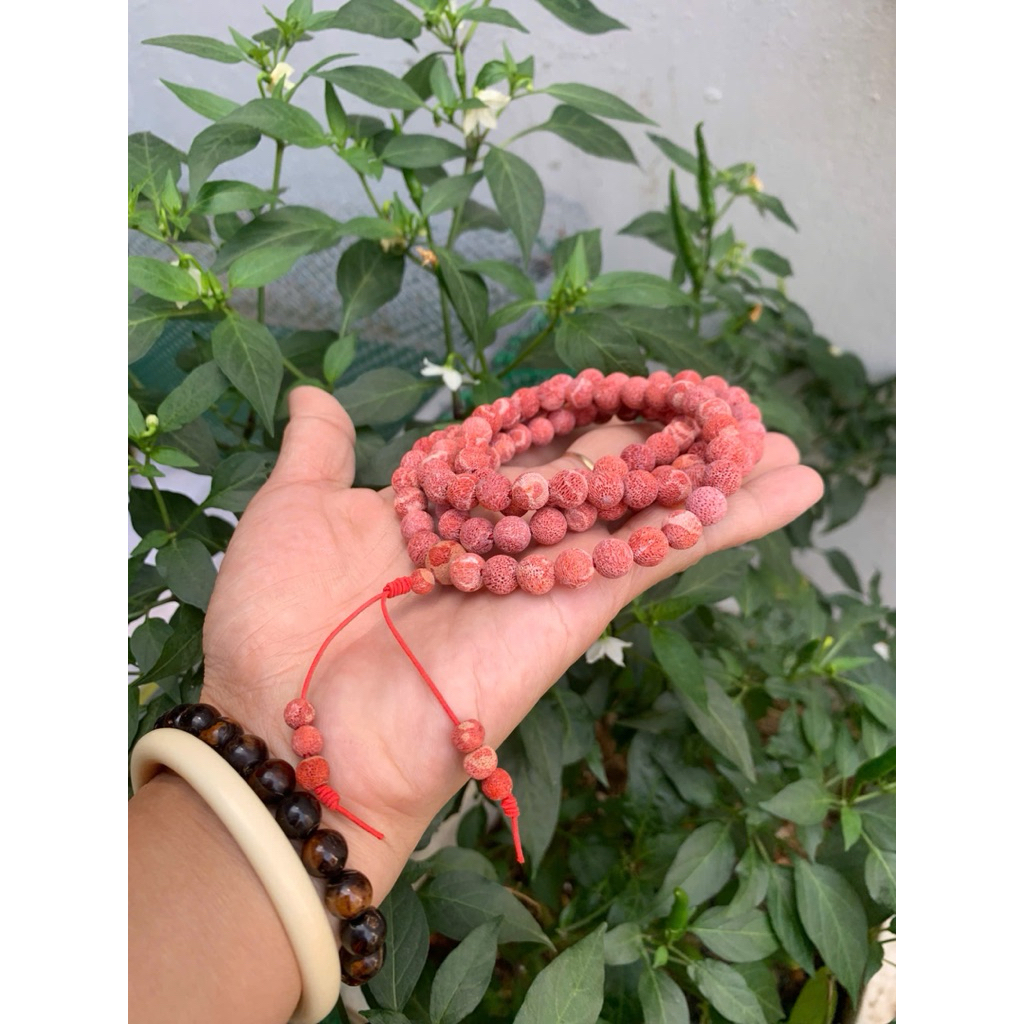 chuỗi san hô đỏ để mộc 108 hạt 8ly