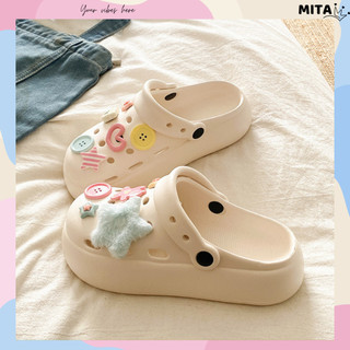 Dép sục nữ đế cao 4cm đế bằng kèm charm NSL kiểu sandal quai hậu dễ thương CS-240 Mita