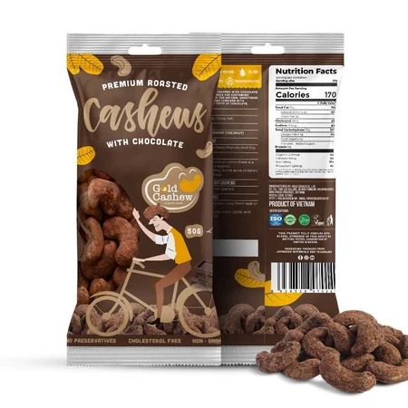 Hạt Điều Nhân Trắng Rang Chocolate 50g - Chuẩn Xuất Khẩu - Ngọt Ngào, Giòn Tan