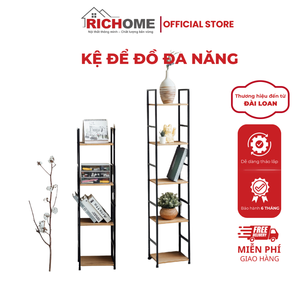 Kệ để đồ đa năng RICHOME I-R-SH603/I-R-SH604 – Kệ trưng bày, kệ sách. Khung kim loại. Bảo hành 6 tháng