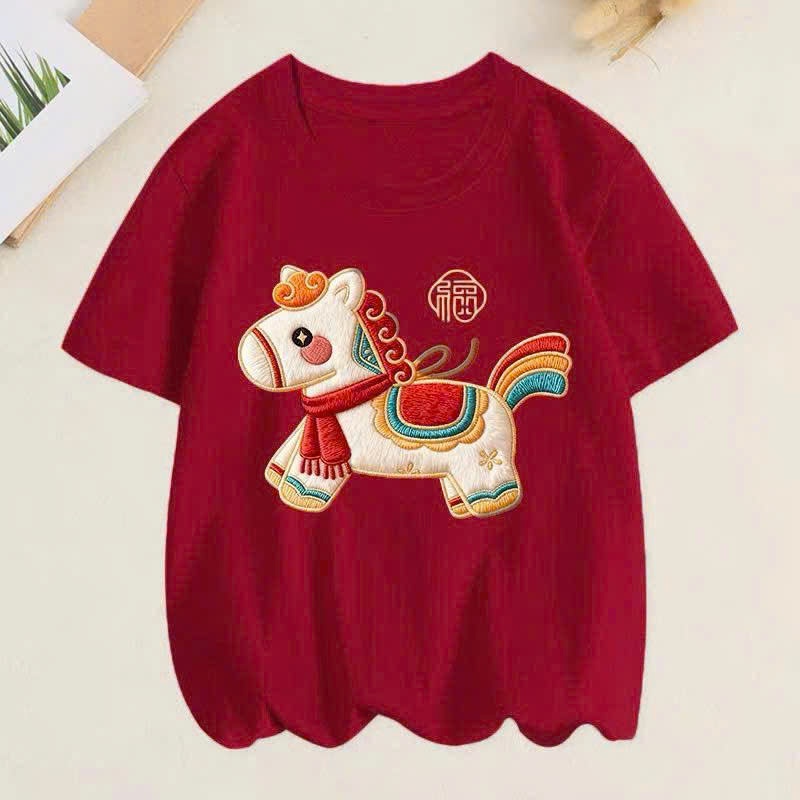 AÓ IN NGỰA MAY MẮN CHO CẢ GIA ĐÌNH TẾT BÍNH NGỌ 2026, Chất Cotton Mềm Mịn, Thấm hút tốt, size từ 8-80kg