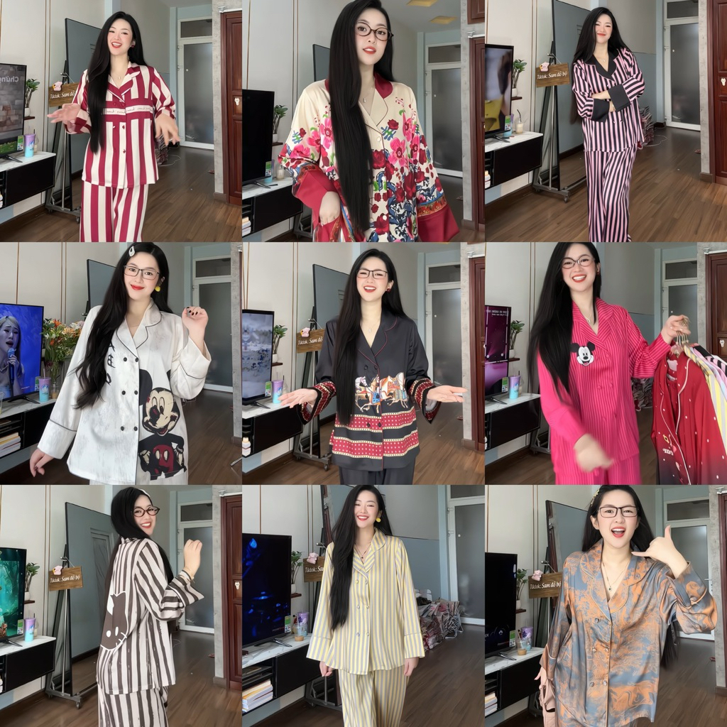 Vest lụa mịn - Bộ pijama TAY DÀI phom VEST TO RỘNG 6 nút sang women