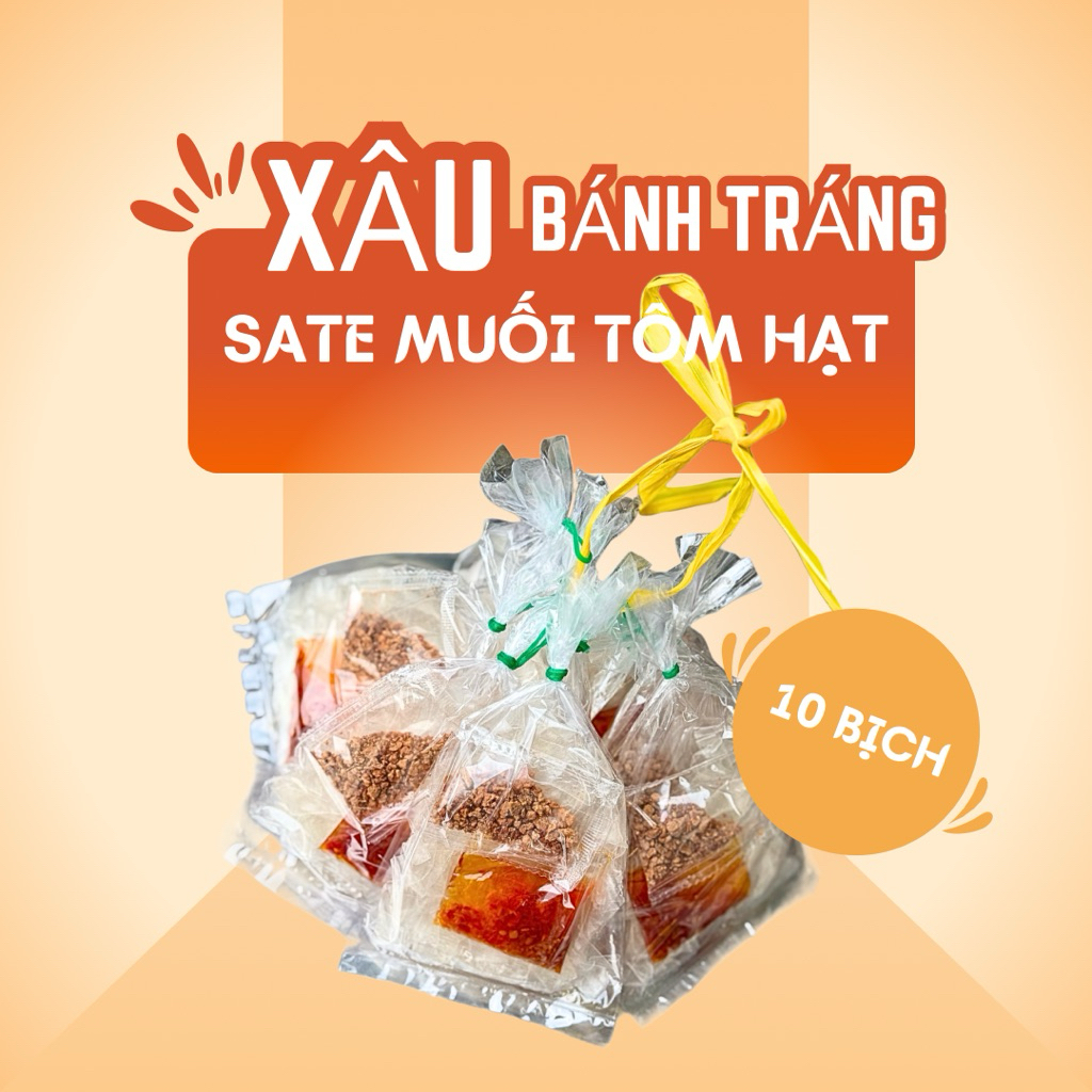 Xâu Bánh Tráng Sate Muối Tôm Hạt 10 Bịch Mini , Bánh Tráng Trường Học – Bánh Tráng Cô Bé