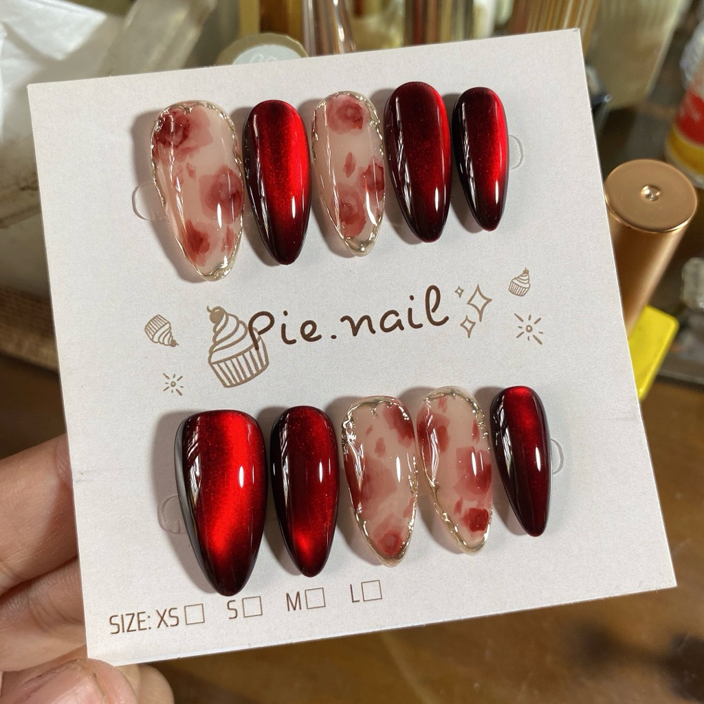 472. nailbox mắt mèo đỏ, hoa hồng cồn loang