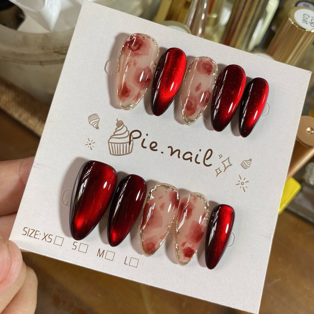 472. nailbox mắt mèo đỏ, hoa hồng cồn loang