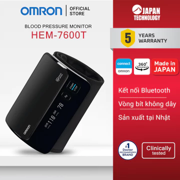 Máy Đo Huyết Áp Bắp Tay Không Dây Omron HEM-7600T - Thiết Kế Cao Cấp, Kết Nối Bluetooth