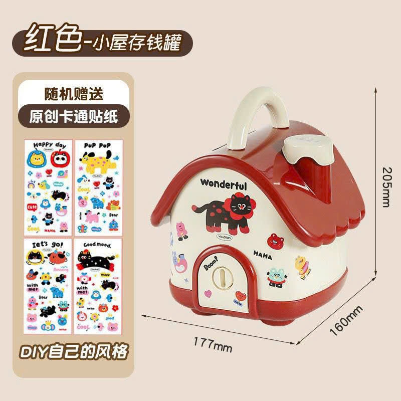 Hộp Tiết Kiệm Hình Ngôi Nhà Hoạt Hình Dễ Thương – Ống Heo Có Khóa, Bỏ Tiền Giấy & Tiền Xu Cho Bé